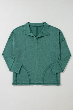 Evergreen Loose Sweatshirt with Pockets and Seamed Collar