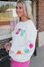 Howdy Glitter Chenille Patch Graphic White Casual Sweatshirt