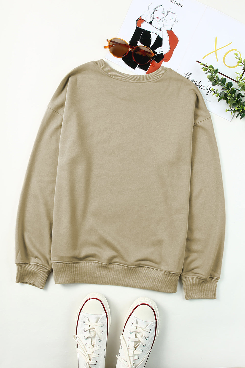 Plain khaki crew neck sweatshirt