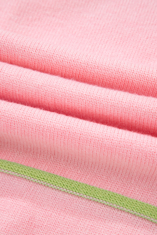 Henley holgado rosa tirón con rayas arcoiris y hombros caídos