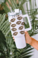 Valentine White Leopard Lip Thermos Thermos Lips with 40oz straw