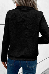 Sweat-shirt noir à poche kangourou boutonné en tricot texturé