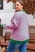 Plus Size Pink Striped Waffle Knit Crew Neck Sweatshirt