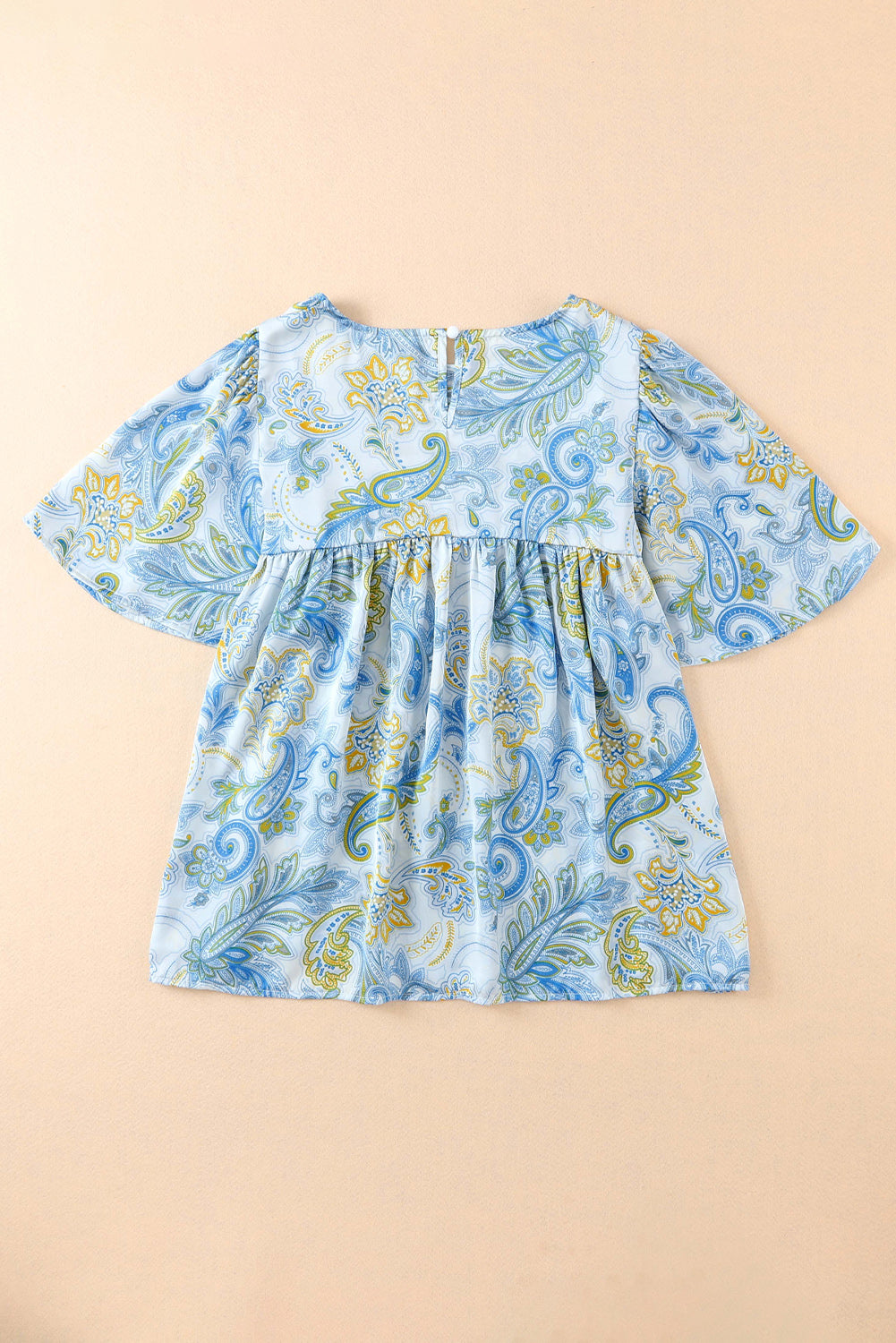 Sky Blue Paisley drucken breite Ärmel lose Bluse