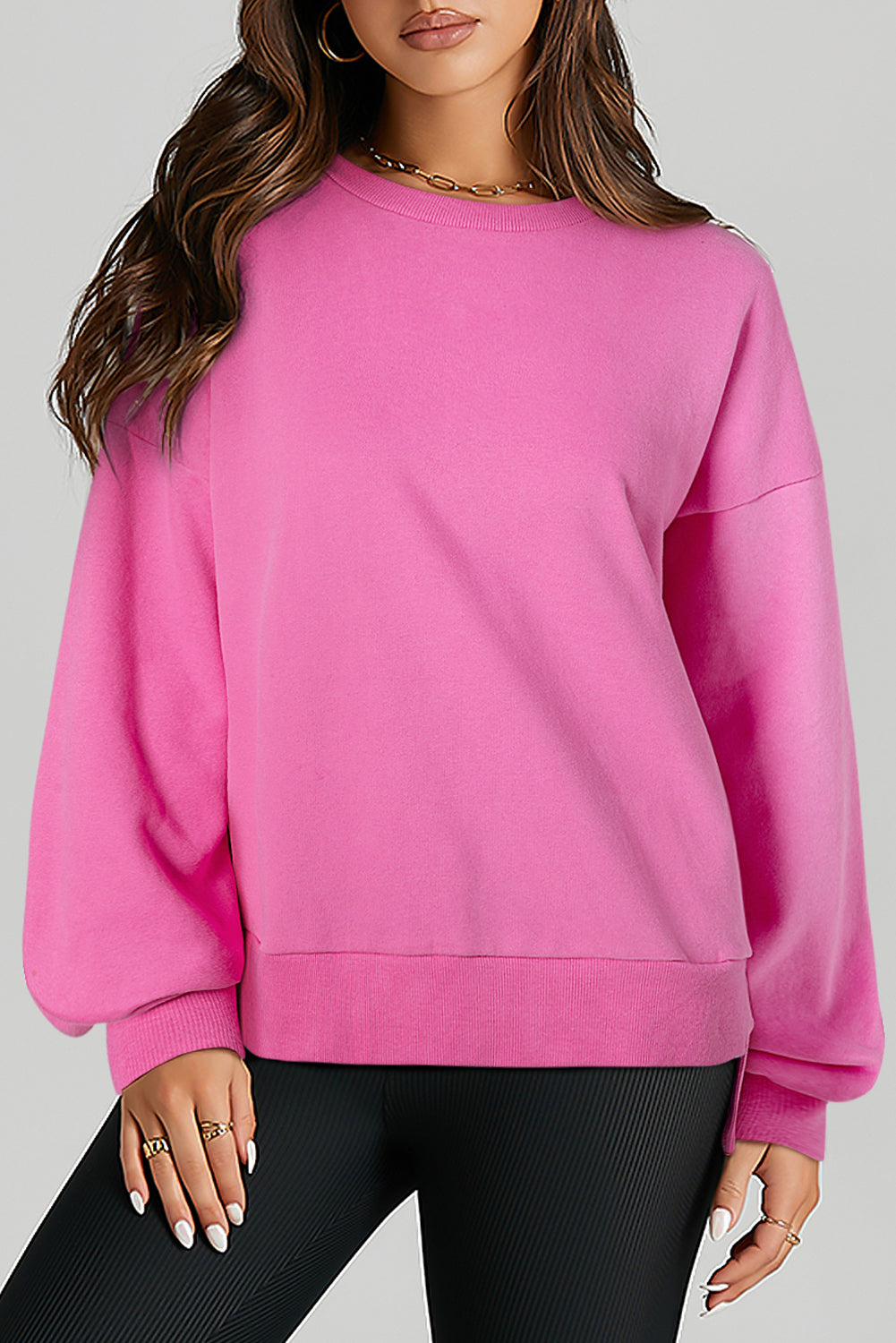 Bonbon Solid Fleece Drop Shoulder Alto Swinshirt