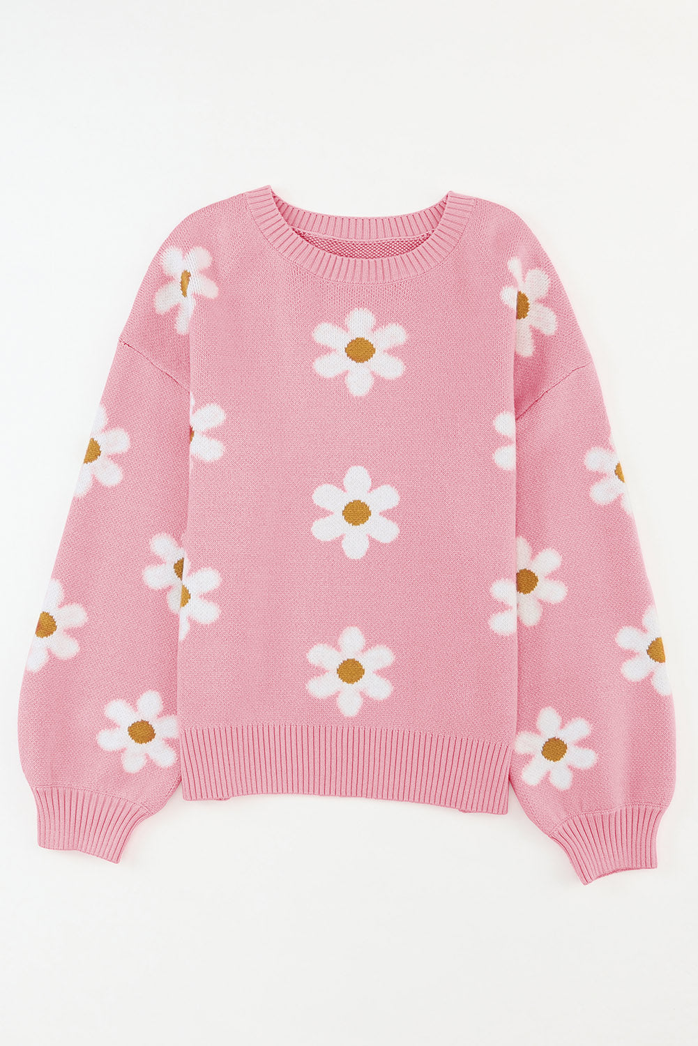 Maglione di spalla a goccia floreale rosa