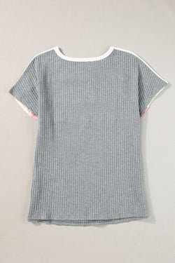 T-shirt gris côtelé en patchwork color block *