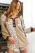 Brown Leopard Print Color Block Henley Hoodie with Chest Pocket