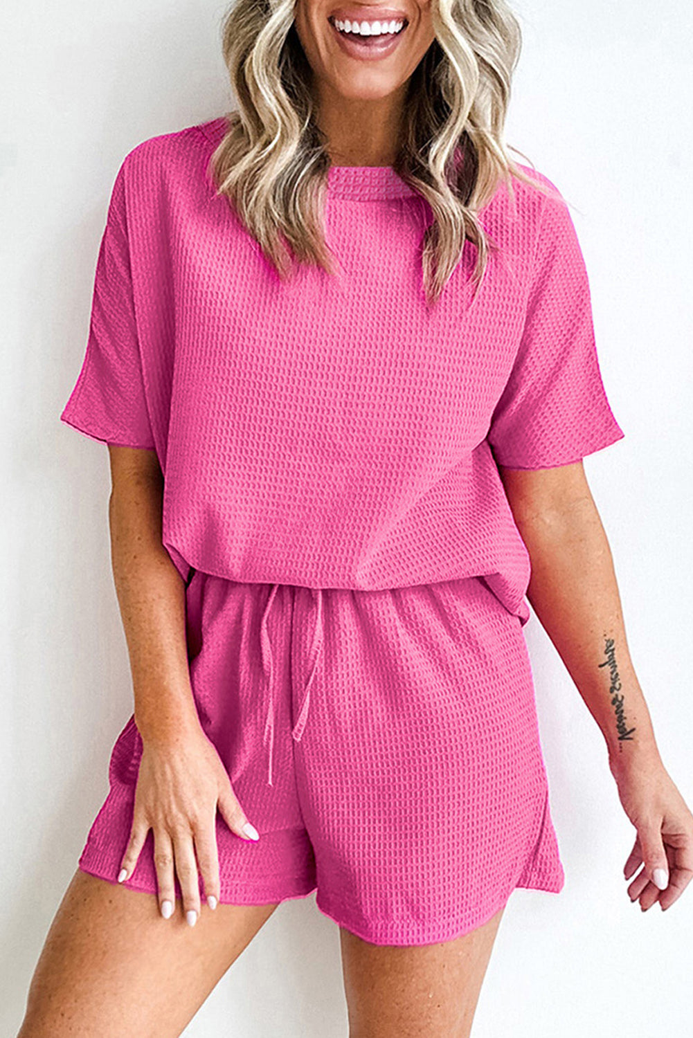 Ensemble t-shirt texturé décontracté fuchsia *-A WOMAN WE LOVE