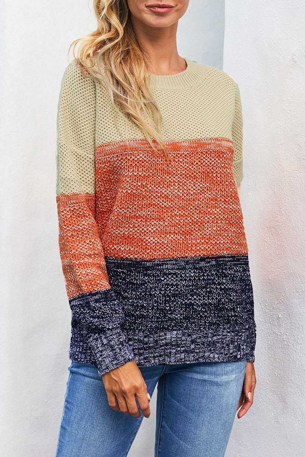 Pull à texture en filet bleu color block