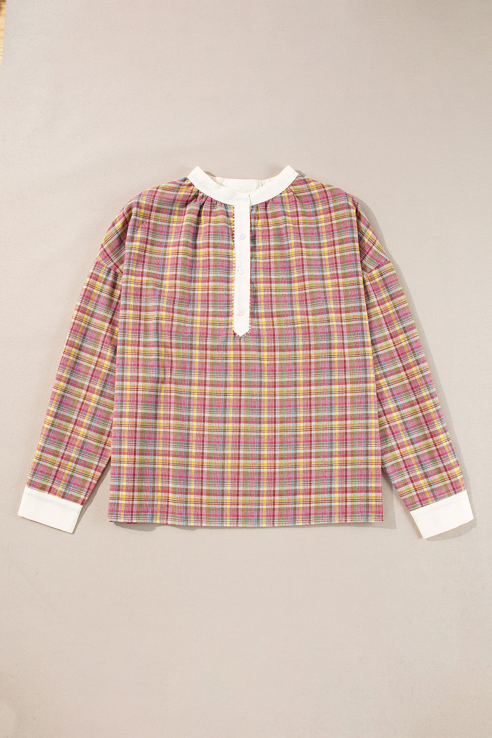 Patchwork à plaid rose colorblock Henley