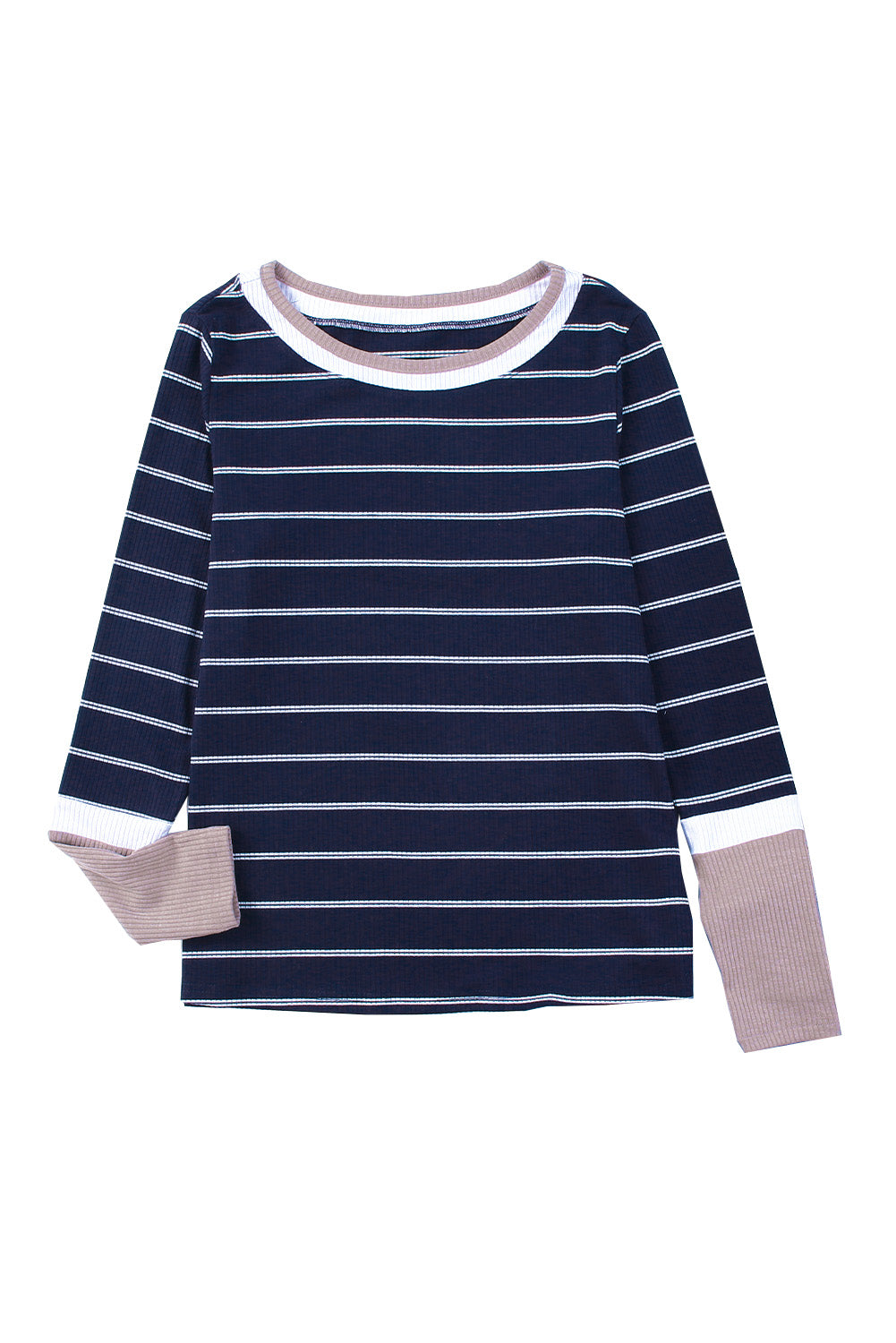 Blue Extend Color Block Cuffs Rib Trizt Striped Pullover