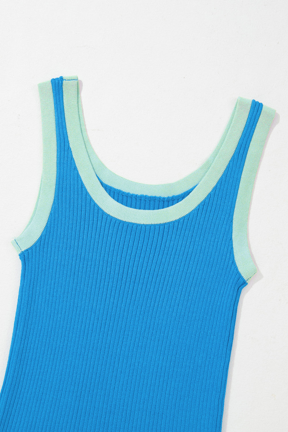 Blau ColorBlock Edge Rippes Strick u Neck -Tanktop