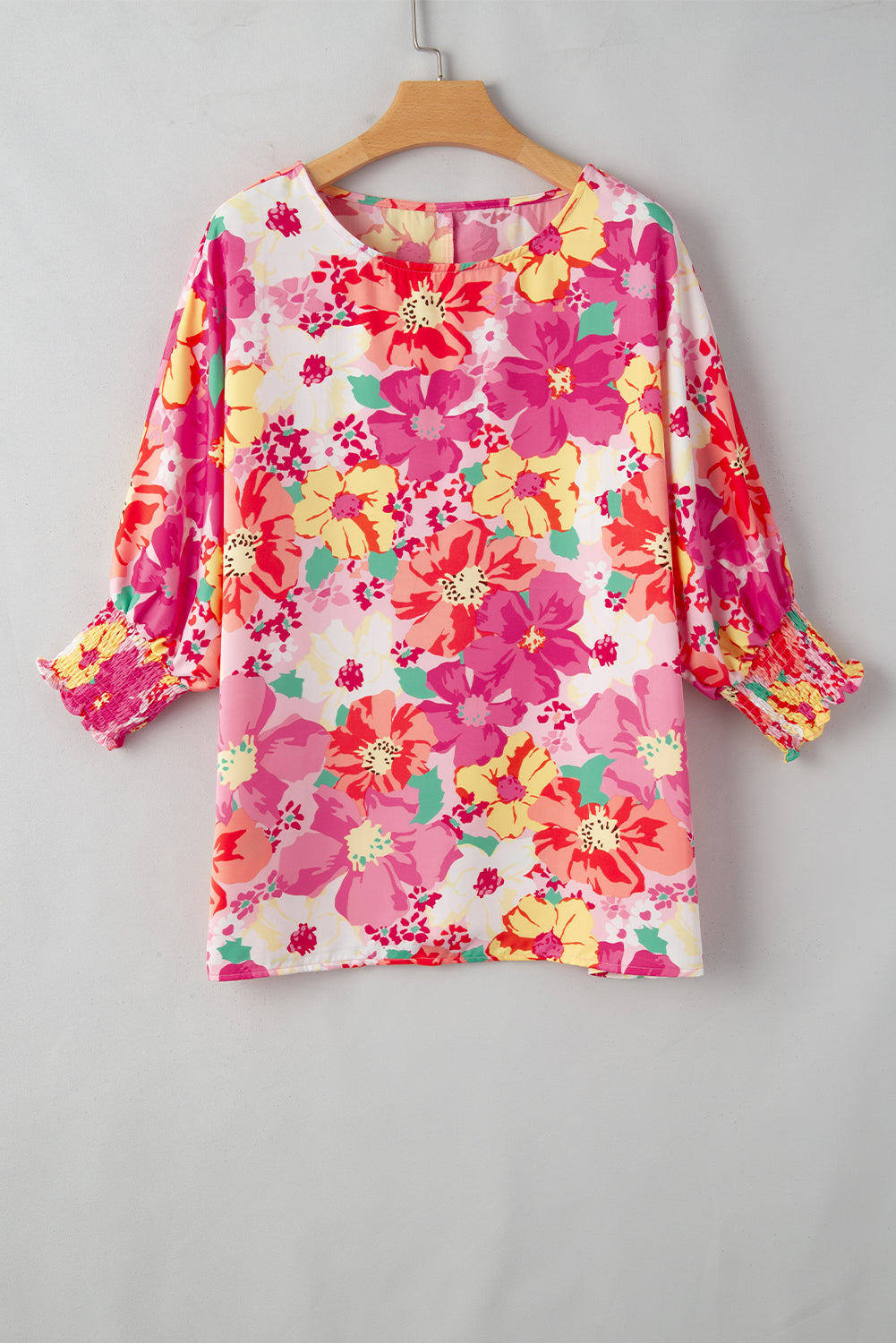 Pink Shirred Punfs 3/4 manga de manga blusa