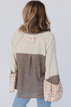 Haut Henley with flared sleeves and patchwork floral patchwork goat block