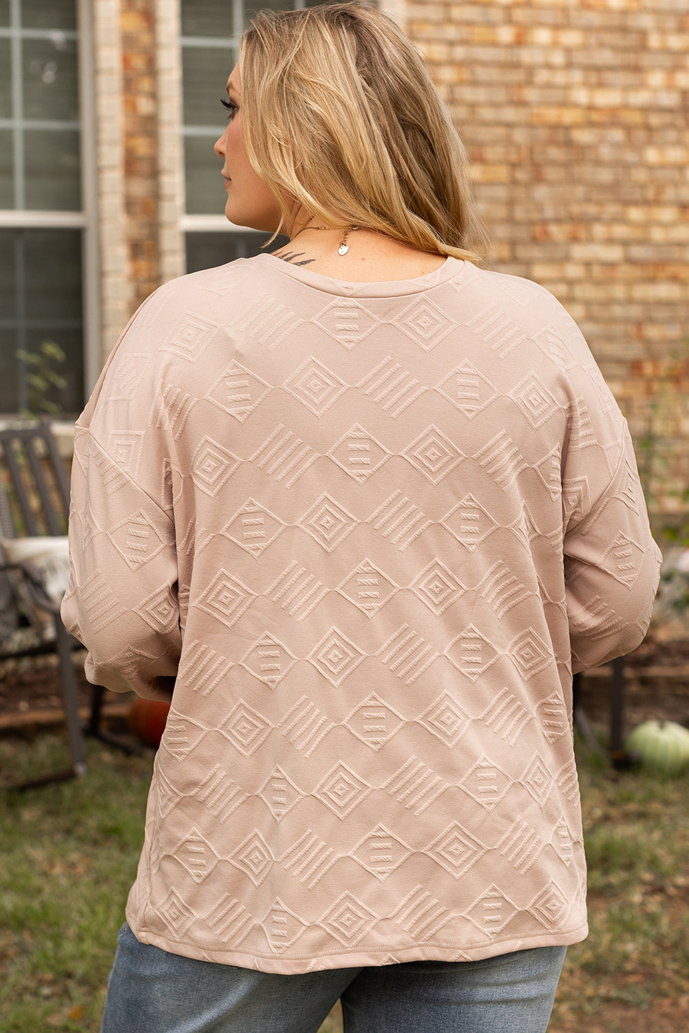 Parchment Plus Size Drop Shoulder Crew Neck Textured Sweatshirt