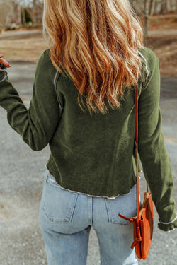 Green textured high with long sleeves and round neck *