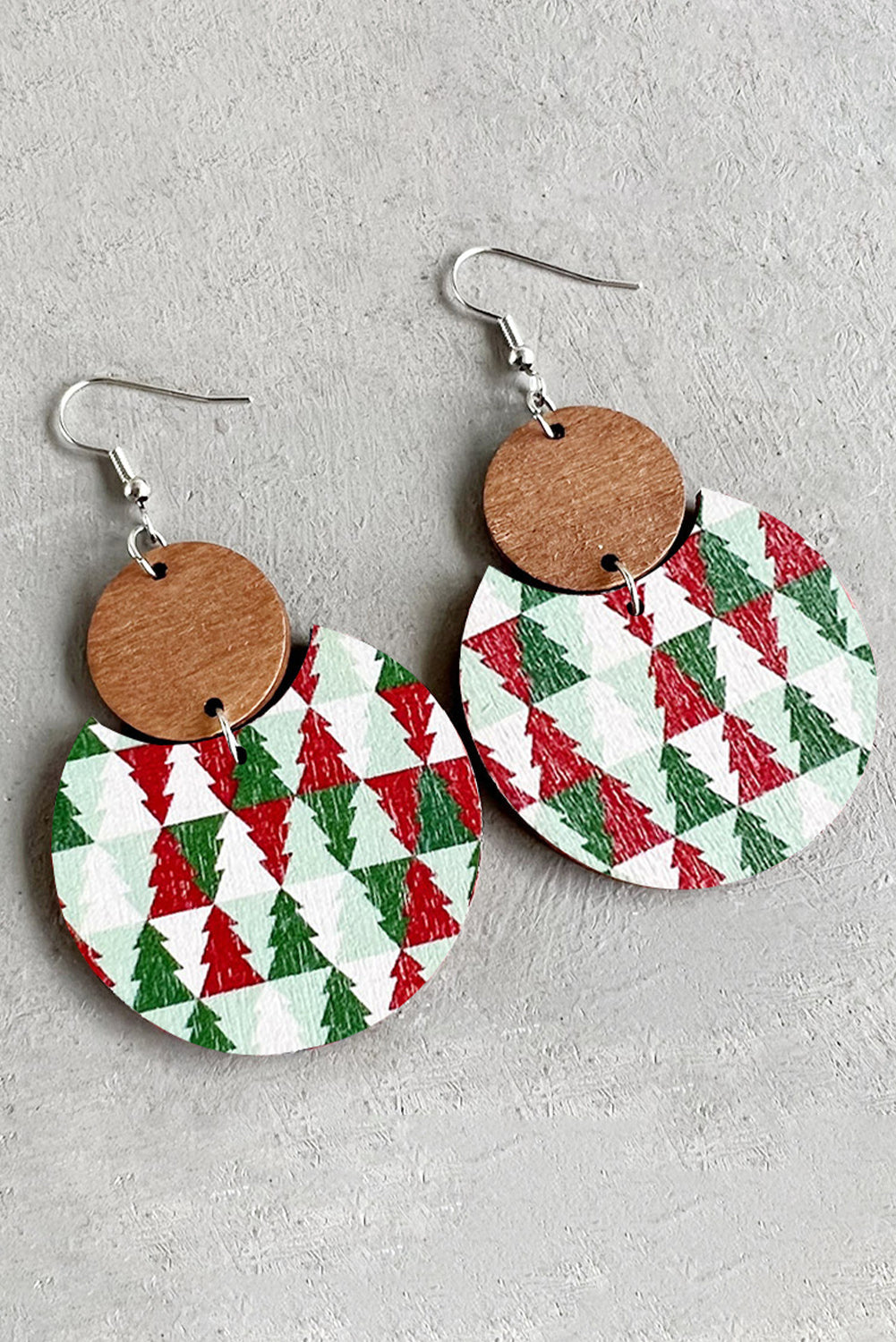 Boucles d'oreilles en bois à motif de damier de Noël vert foncé