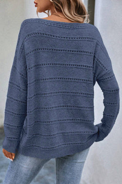 Pull en tricot pointelle à col bateau et épaules tombantes bleu sarcelle véritable