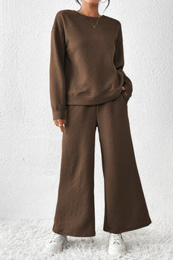 Tenue 2 pièces ample texturée marron foncé