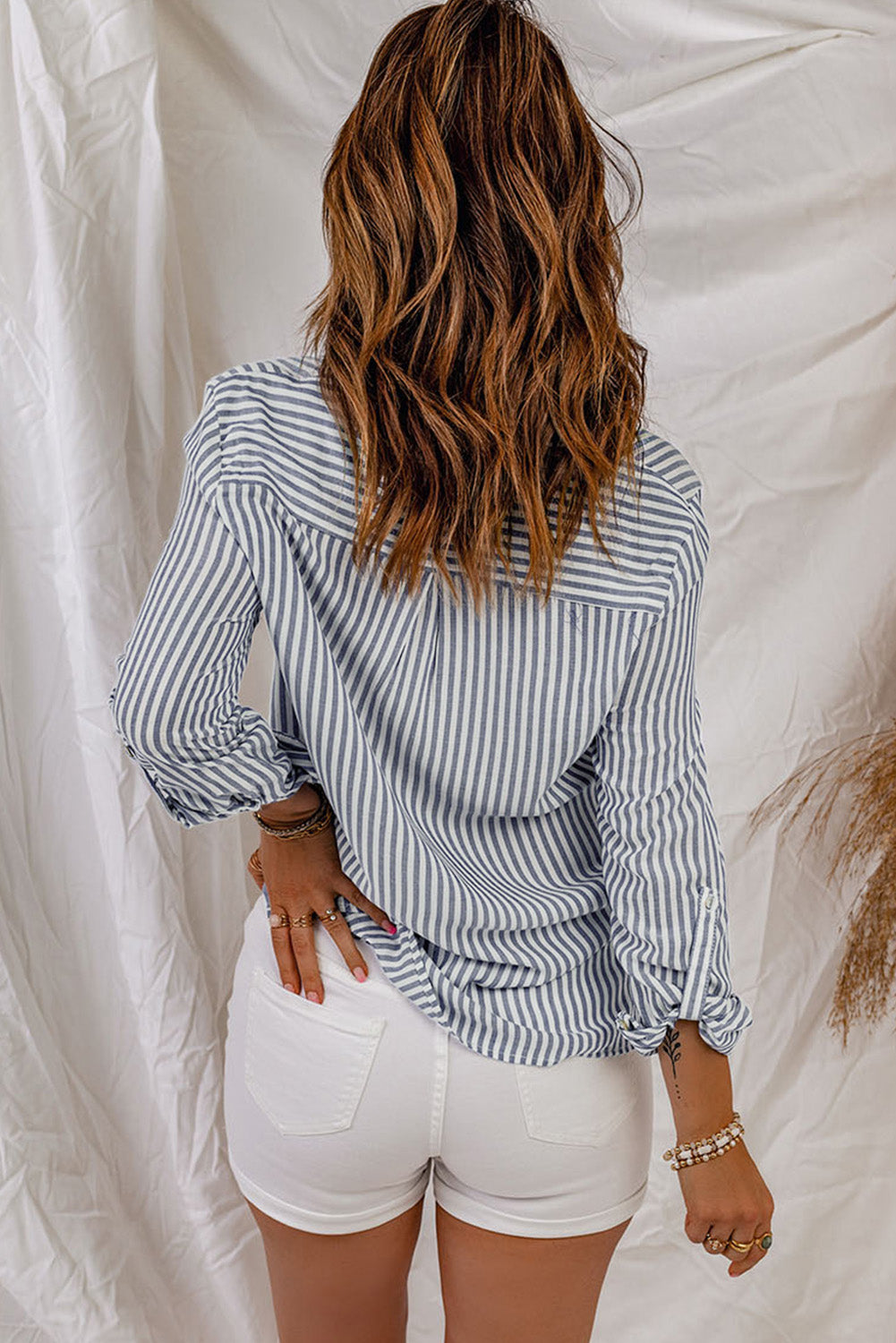 Chemise rayée à manches longues et boutons avec poches-A WOMAN WE LOVE