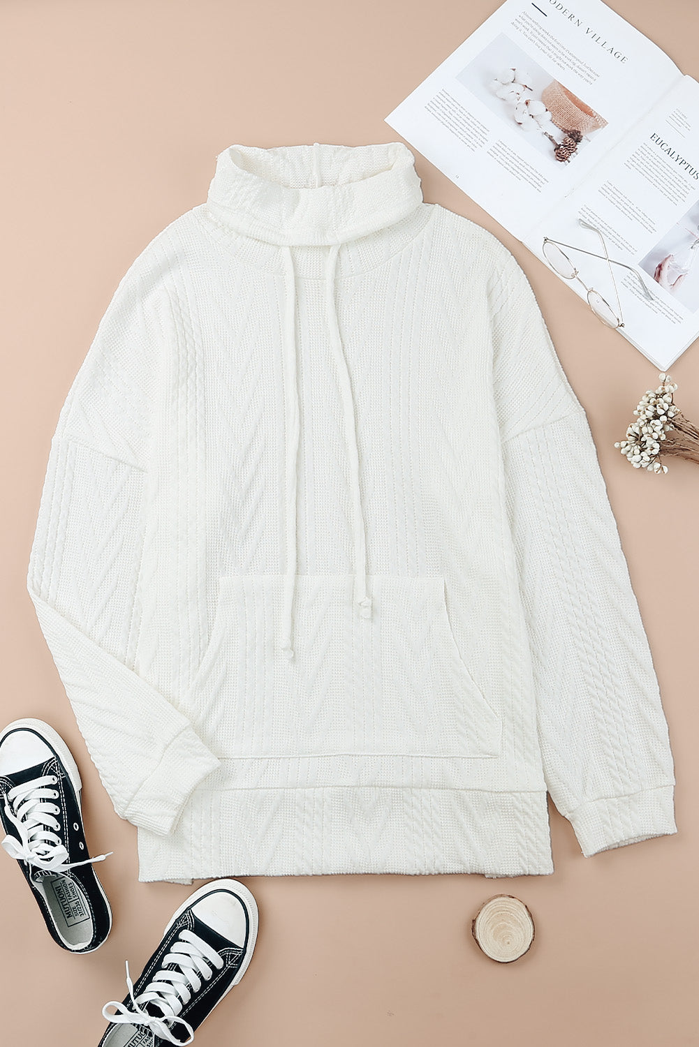 White textured sweatshirt at housing collar