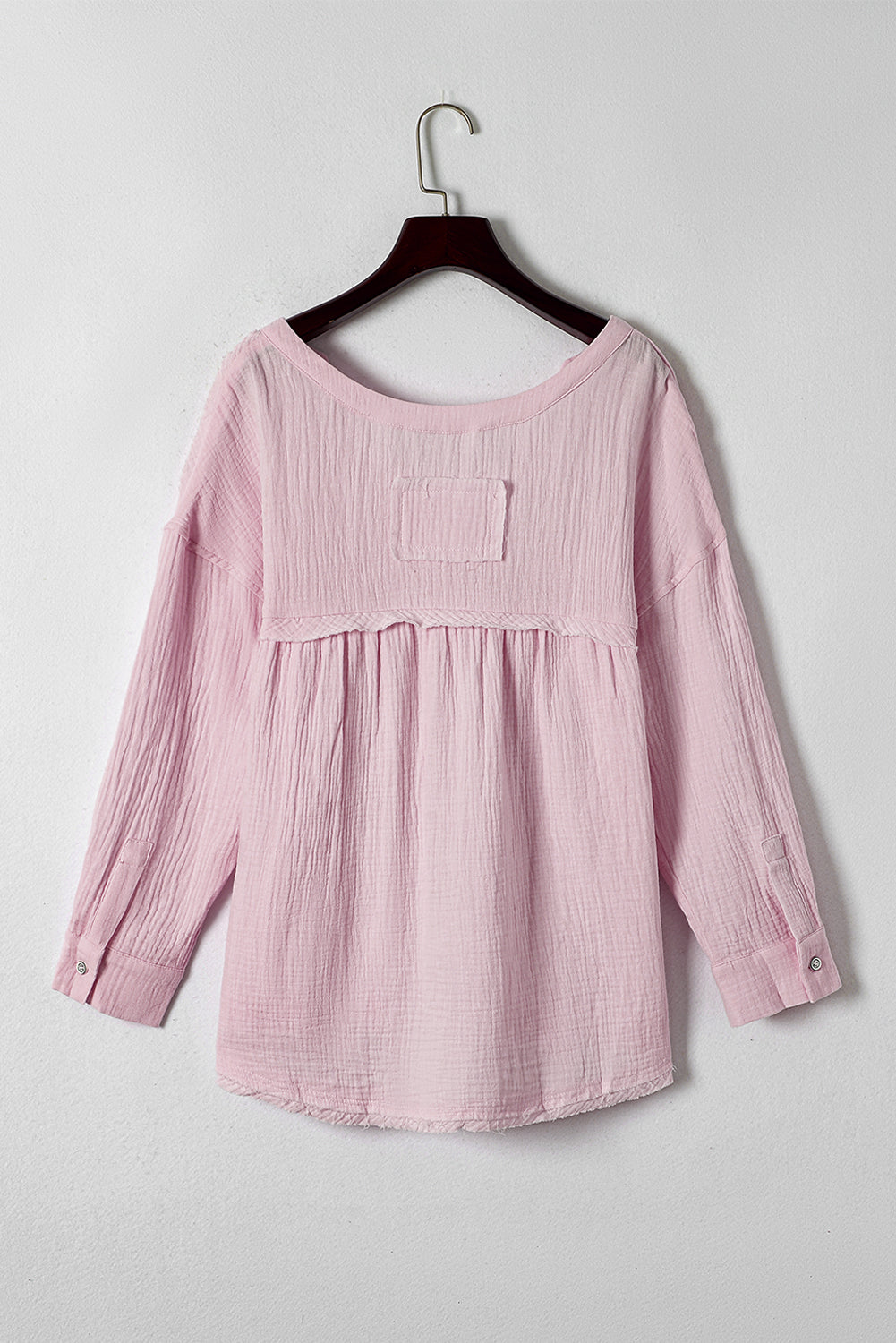 Henley top split a manica lunga intrecciata rosa