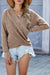 Khaki waffle V-neck sweater