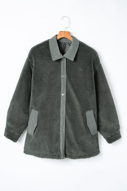 Grey Sherpa Jacket with Corduroy Trim and Elbow Patch