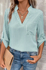 Chemise classique patchée à rayures vertes *-A WOMAN WE LOVE