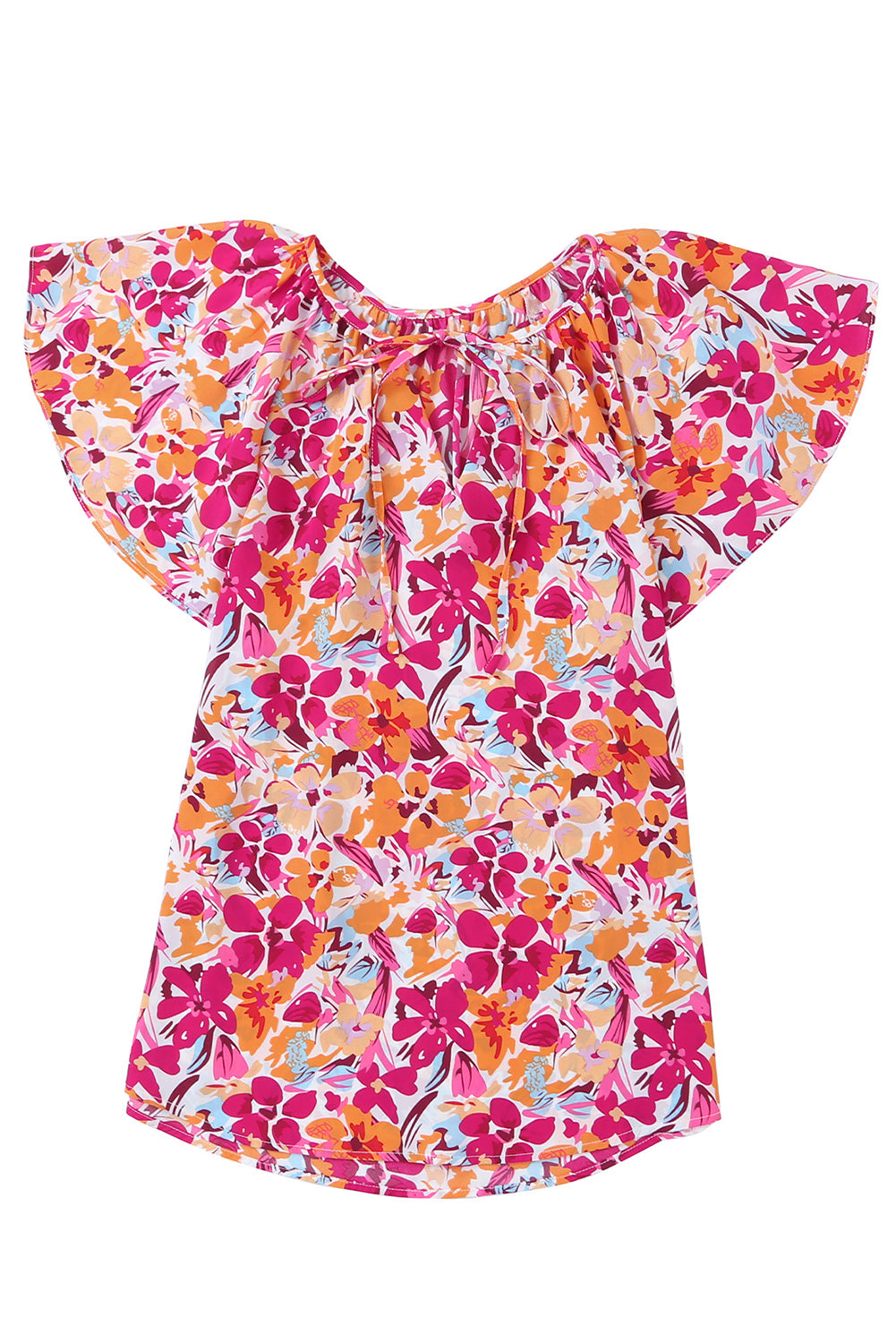 Top de estampado floral de mangas de aleteo rojo ardiente