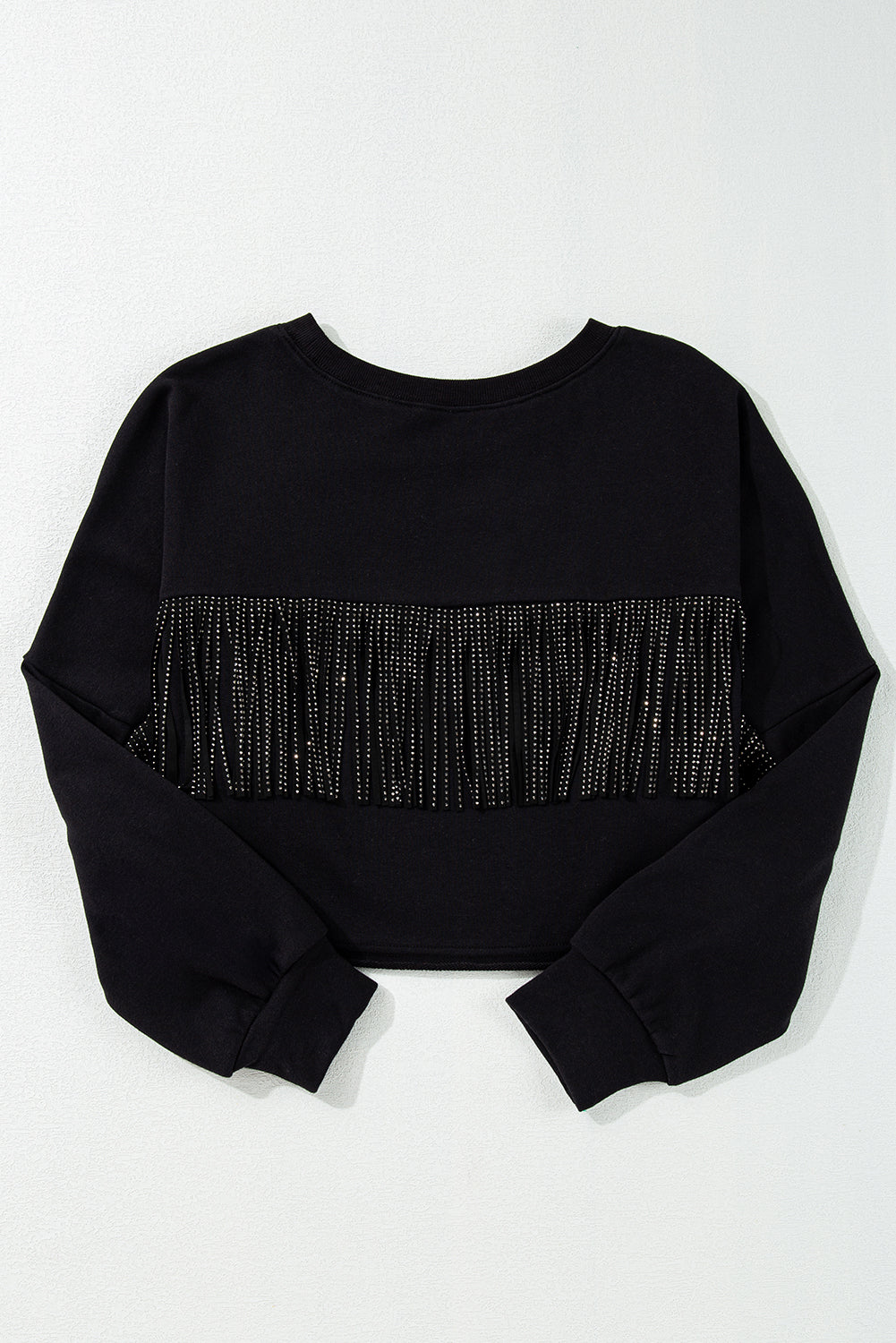GAME DAY Rugby Black Fringed Sequin Cropped Sweatshirt