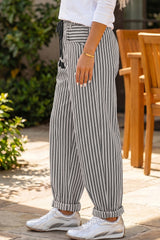 Pantalon ample rayé en coton à cordon et poches