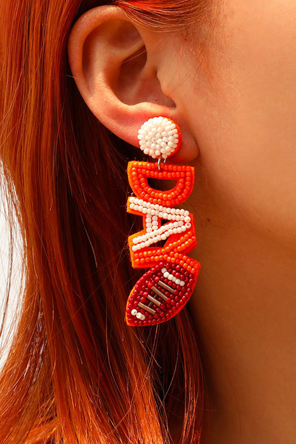 Boucles d'oreilles pendantes en perles de riz Rugby GAME DAY orange