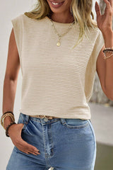Camiseta beige con mango de murciélago y cuello texturizado unido