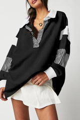 Sweat-shirt noir à rayures color block *