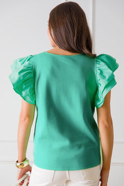 High green mint with floating sleeves and square collar