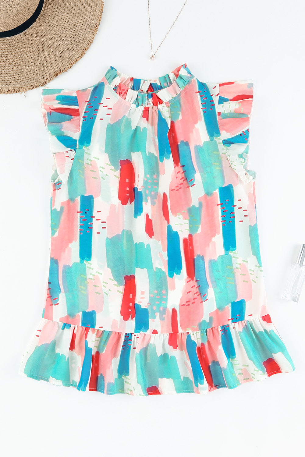 Ruffle top and color rose color block roller ruffle