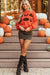 Orange Drop Shoulder Sweater with Halloween Pumpkin Face Pattern