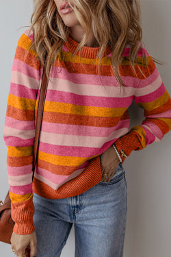 Orange round neck sweater with ribbed edges *