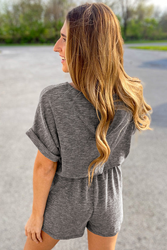 Grey ribbed romper with elastic waist