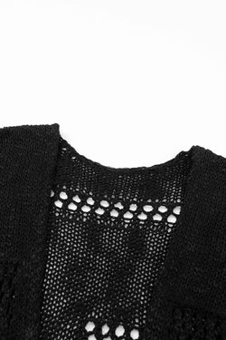 Cardigan décontracté noir à manches dolman en tricot creux