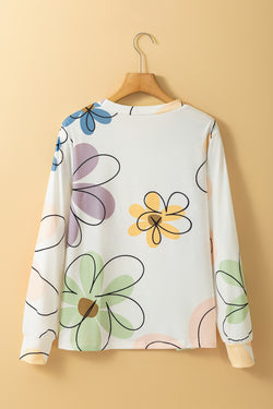 Beige long sleeve round neck t-shirt with floral print