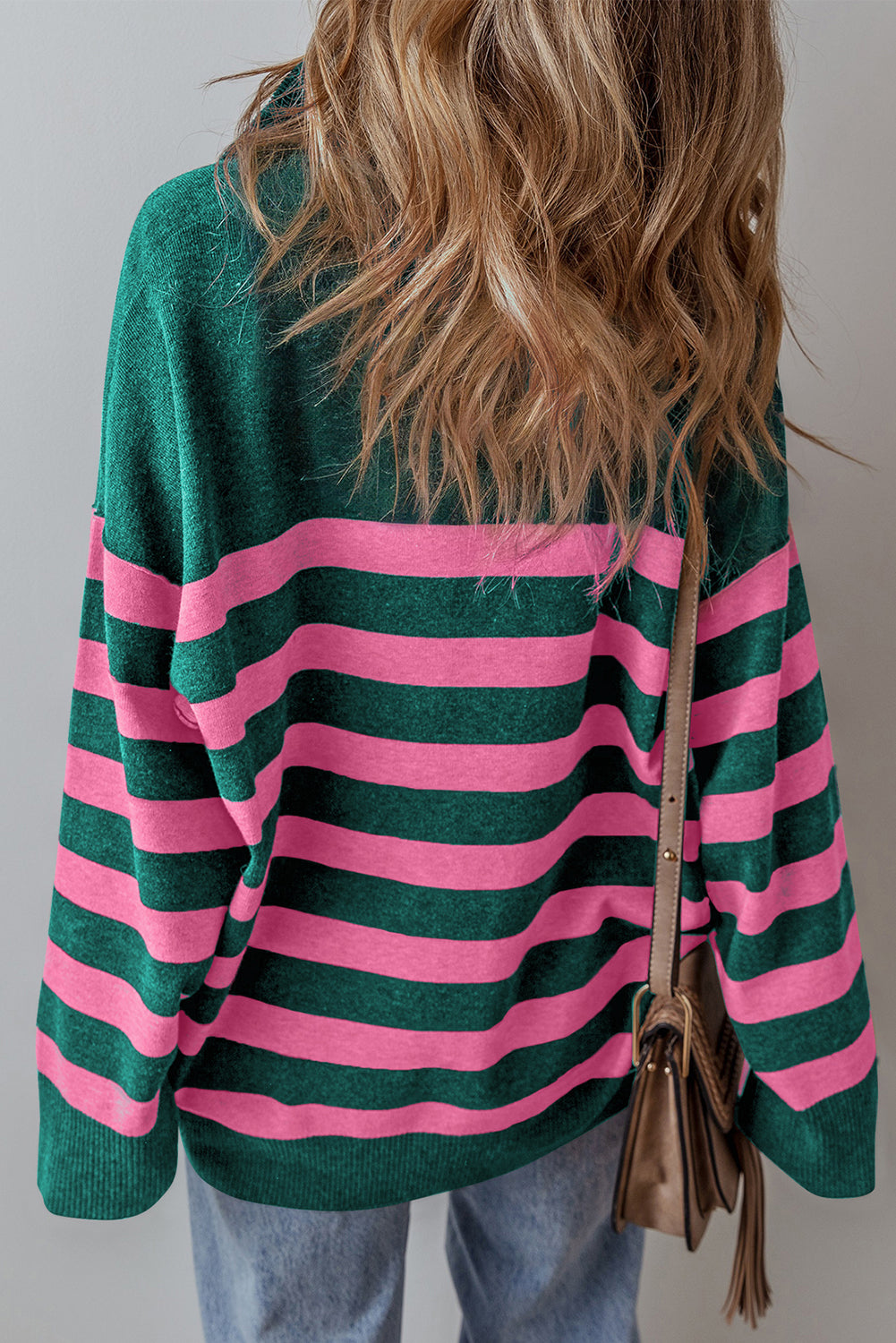 Green Oversized Sweater with Collar and Quarter Zip