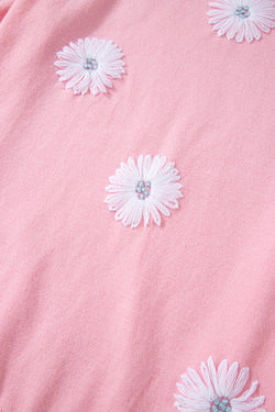 High knitted with short sleeves with pink flowers pattern