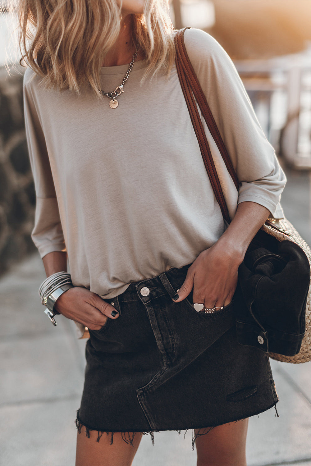 T-shirt oversize fluide gris à épaules tombantes