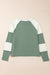 Mint Green Color Block Patchwork Ribbed Raglan Long Sleeve Top