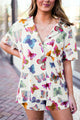 Short sleeve shirt set with multicolored butterfly pattern