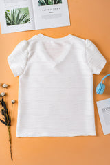 Blanco alto con mangas cortas y cuello de cuello en V apretado