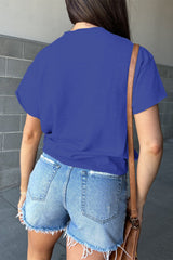Dark blue loose t-shirt with lettering USA and notched collar